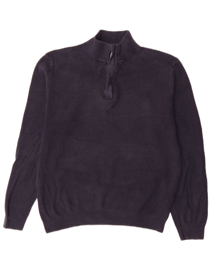 Pulover Massimo Dutti pentru bărbați, cu fermoar, cu gât, bumbac mare, albastru