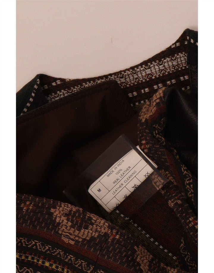Vestă din piele vintage pentru bărbați, maro mediu, geometrică