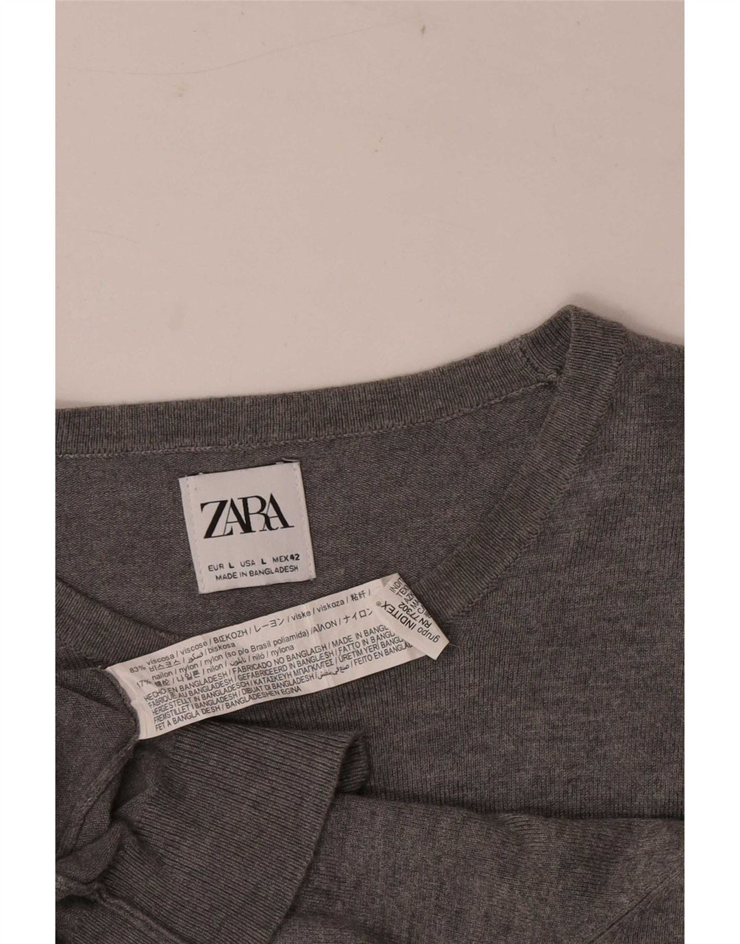 Pulover pentru bărbați Zara, cu decolteu, mare, gri, viscoză