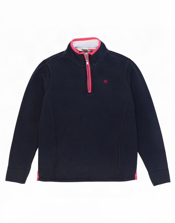Crew Clothing Womens Zip Neck Sweatshirt Jumper UK 12 Medium Navy Blue