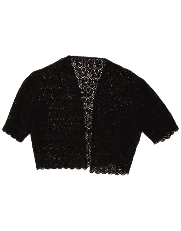Top bolero din dantelă vintage pentru femei UK 14 Medium Black Paisley