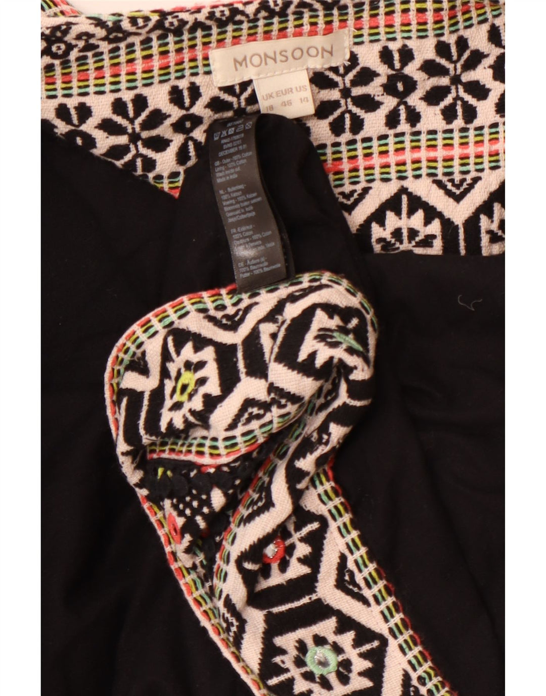 Jachetă Bolero deschisă pentru femei MONSOON UK 18 XL bumbac geometric negru