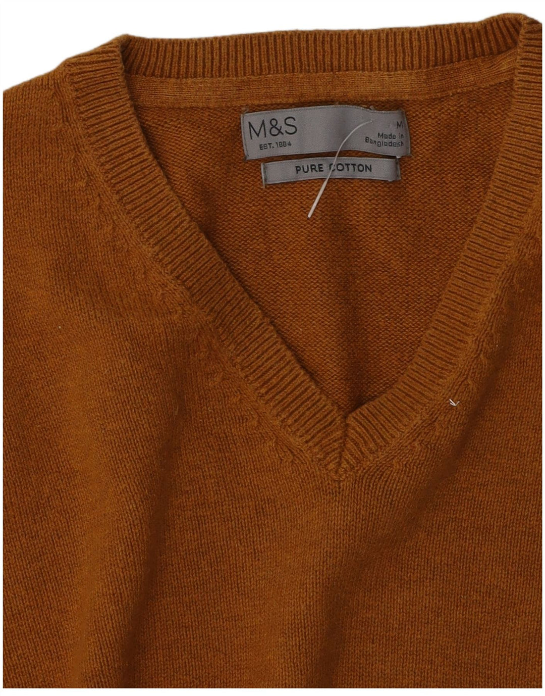Pulover pentru bărbați Marks & Spencer, cu decolteu în V, bumbac maro mediu