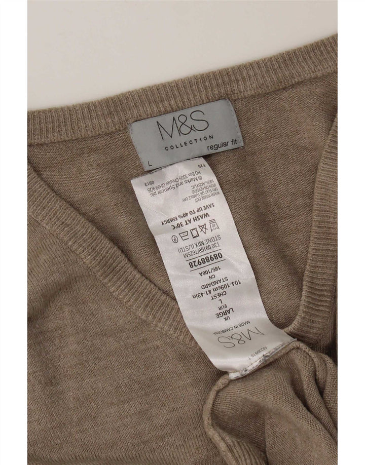 Pulover cu decolteu în V pentru bărbați Marks & Spencer, mare, bej, acrilic
