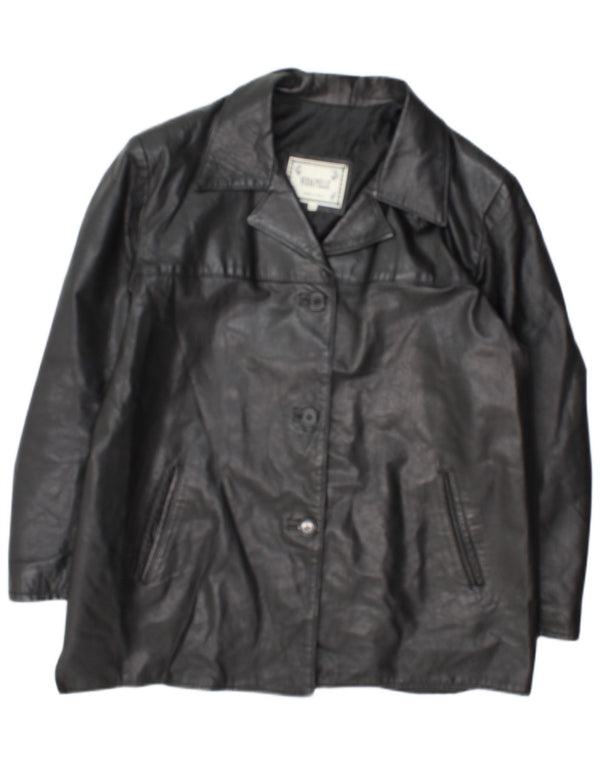 Jachetă vintage din piele cu 3 nasturi pentru femei UK 18 XL, piele neagră