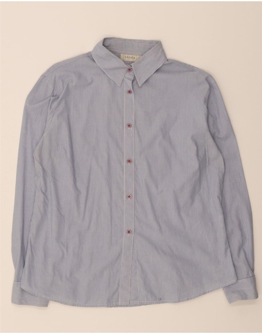 SASHA Womens Shirt UK 12 Medium Blue Striped Cotton Vintage Sasha and Second-Hand Sasha from Messina Hembry 
