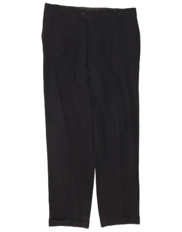 Zara Mens Straight Suit Trousers EU 44 Large W34 L30 Black Wool