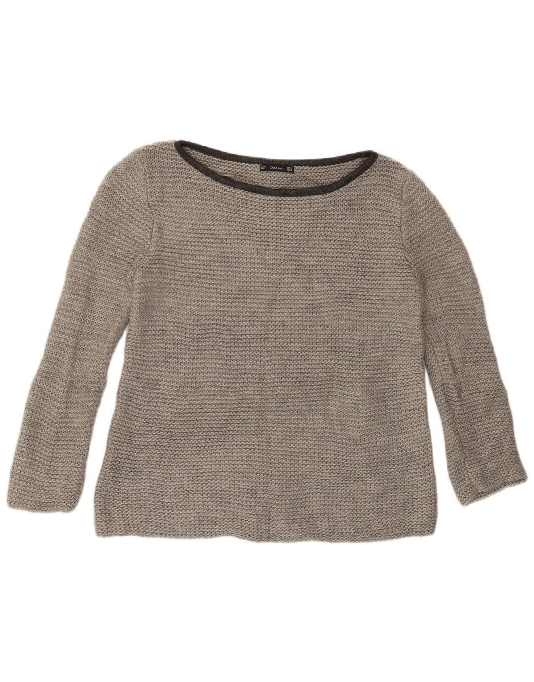 Pulover pentru femeie cu gât de barcă Zara UK 14, gri mediu