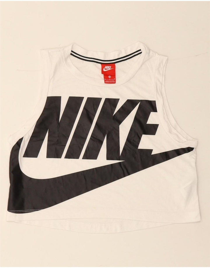 Top cu vestă NIKE Crop Graphic pentru femei UK 14 Poliester alb mediu