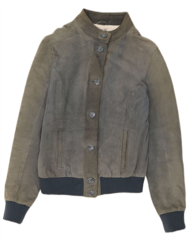 Bomber Emanuele Curci pentru femei de piele intoarsa IT 44 Medium Gri Colorblock