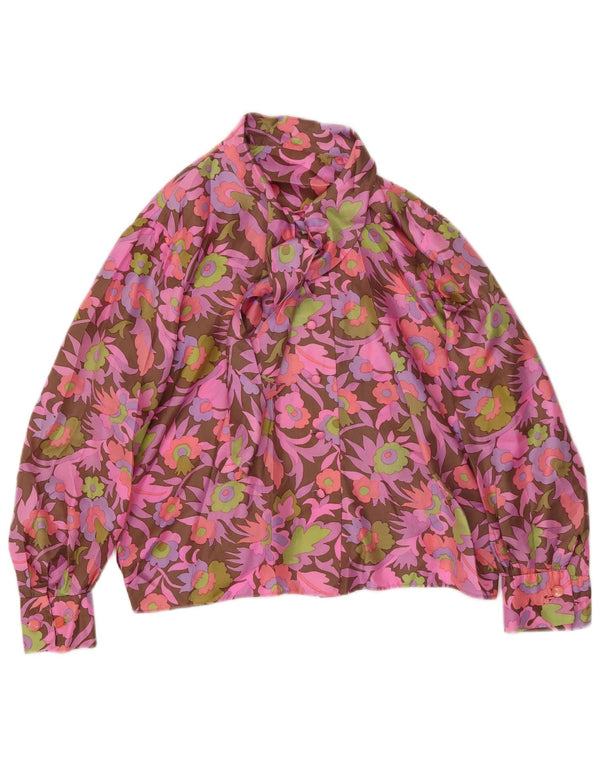 Bluză vintage pentru femei, cămașă crop UK 14 Medium Multicolor Floral