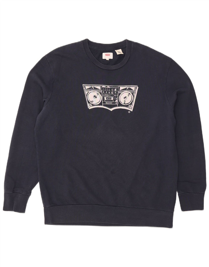 Hanorac grafic pentru bărbați Levi's Pulover mare din bumbac bleumarin