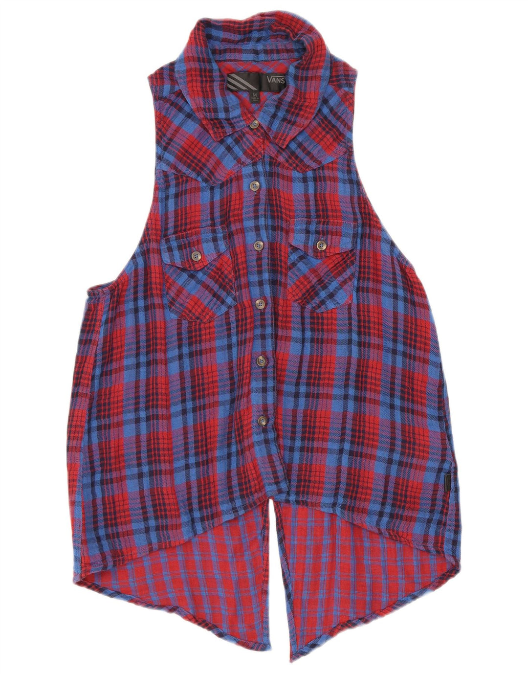 Bluză cămașă fără mâneci pentru femei Vans UK 12, bumbac cu carouri roșii medii