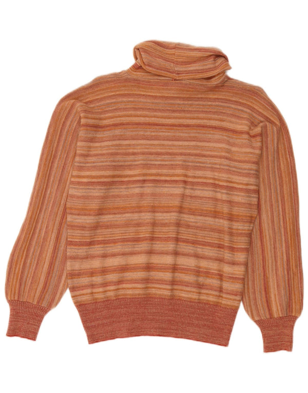 Pulover vintage pentru femei cu gât rulat IT 44 portocaliu mediu cu dungi