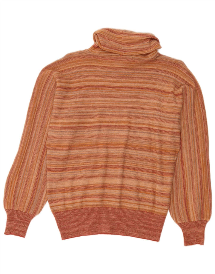 Pulover vintage pentru femei cu gât rulat IT 44 portocaliu mediu cu dungi