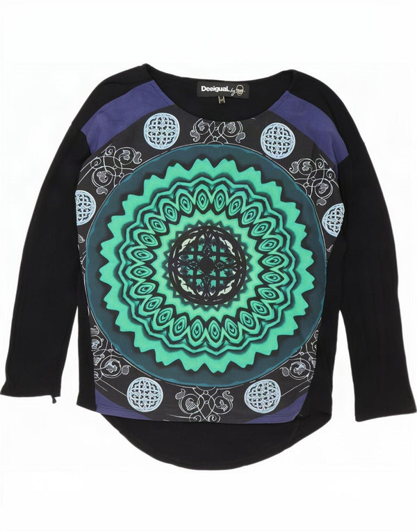 Top grafic pentru femei Desigual cu mânecă lungă UK 14 Medium Black Paisley Viscose