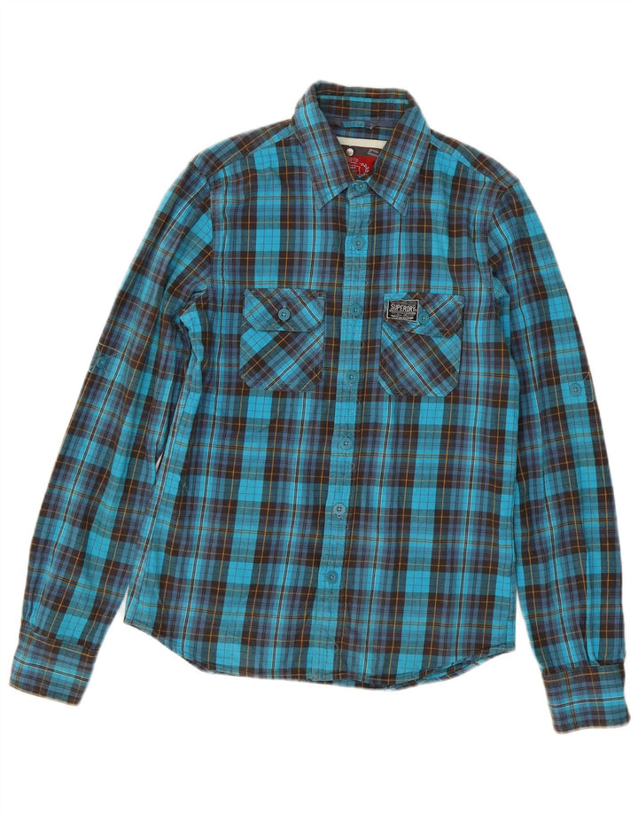 Cămașă de flanel pentru bărbați Superdry, bumbac cu carouri albastru mediu