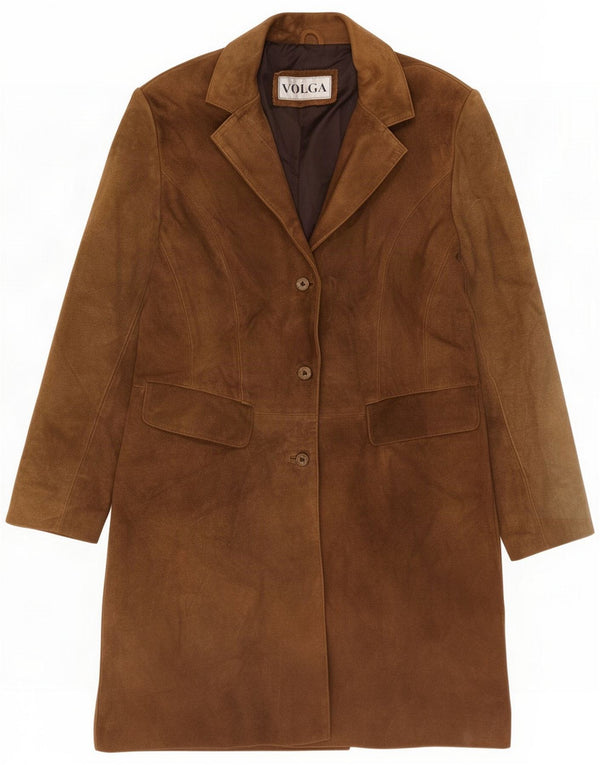 Vintage Womens Suede Overcoat UK 14 Medium Brown Leather