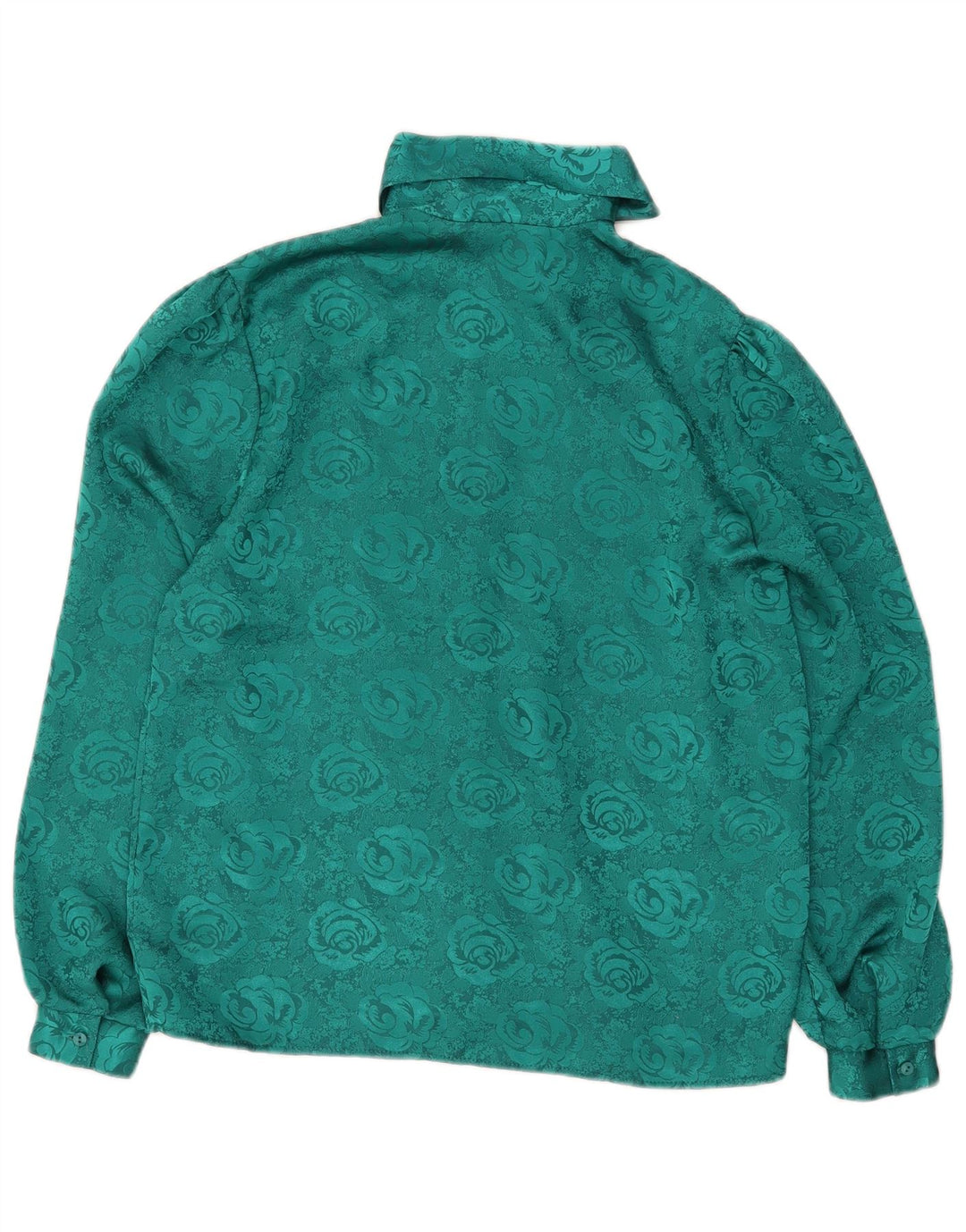 Bluză vintage pentru femei cu cămașă cu cravată în față UK 12 Poliester floral verde mediu