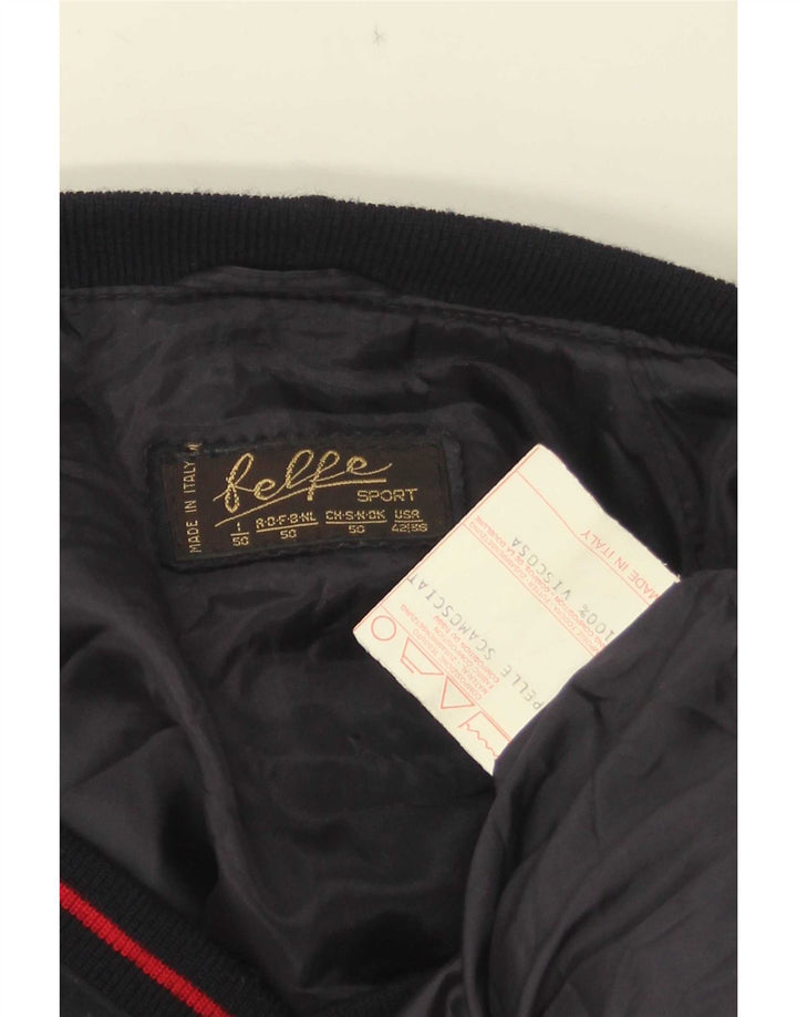 Jachetă bomber de piele intoarsa pentru barbati Belfe IT 50 mare, albastru bleumarin