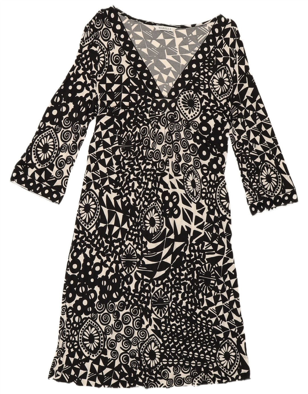 Rochie A-Line pentru femei Marella cu mâneci 3/4 UK 12 Medium Negru Geometric