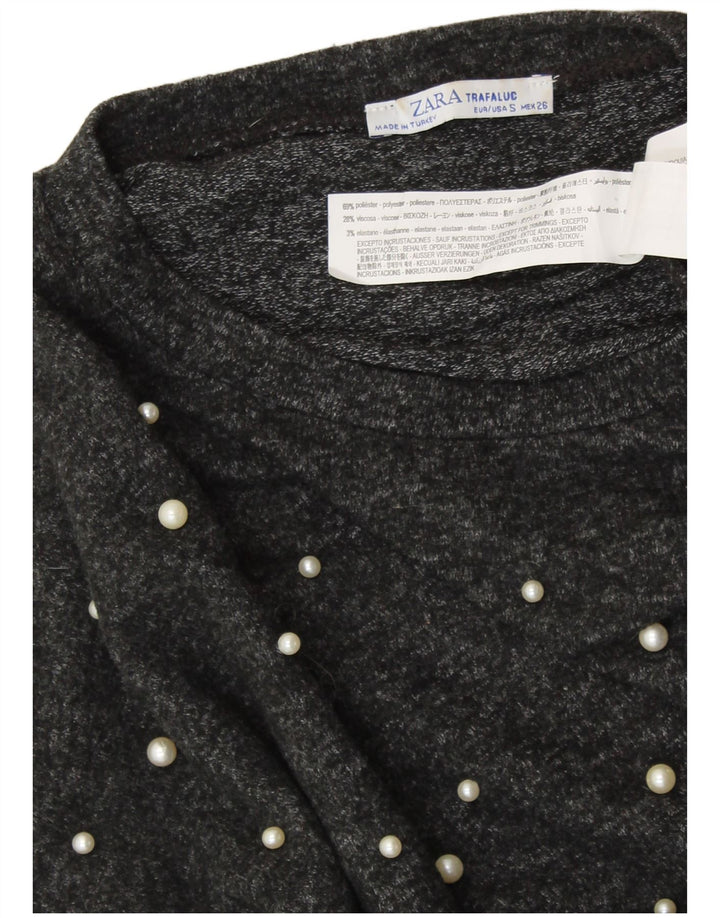 Crop top supradimensionat ZARA pentru femei, cu mâneci 3/4 UK 10, mic, gri, viscoză