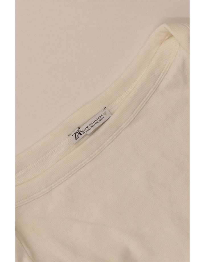Crop Top pentru femei Zara cu mânecă lungă UK 12 Medium Off White