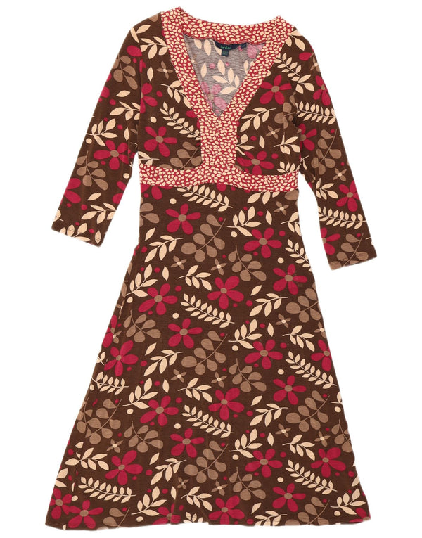 BODEN Rochie A-Line cu mânecă lungă pentru femei UK 10 Mic Maro Floral Boemă