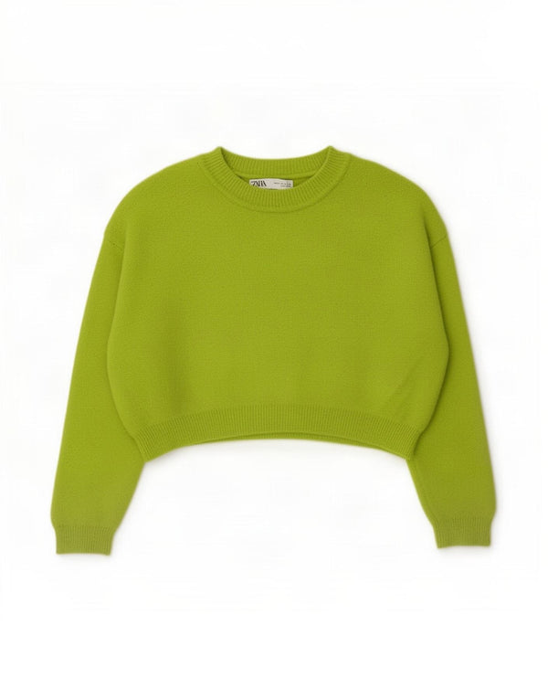 Pulover de damă Zara Crop supradimensionat cu gât de barcă, UK 10, nailon verde mic