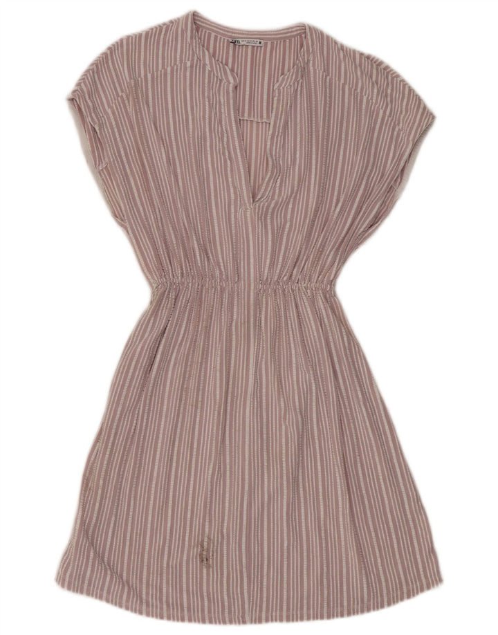 Rochie în formă de A pentru femei Zara UK 14 Viscoză cu dungi roz mediu