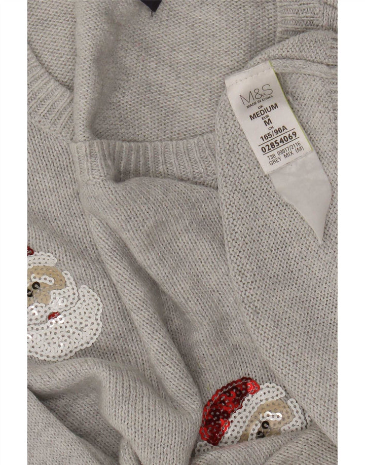 Pulover pentru femei Marks & Spencer cu decolteu rotund UK 14 Medium Gri de Crăciun