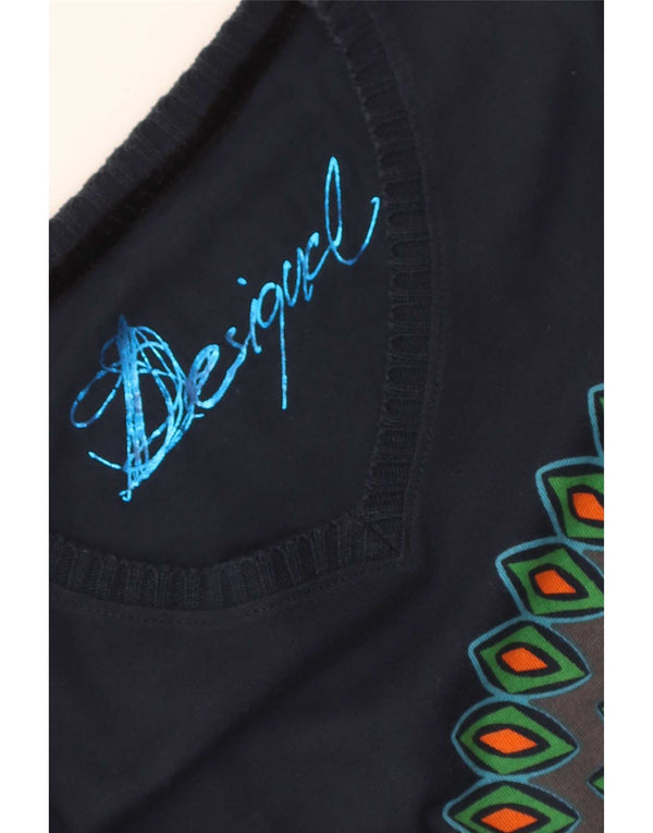 Top grafic pentru femei Desigual cu mânecă lungă UK 12 Medium Bleumarin Geometric