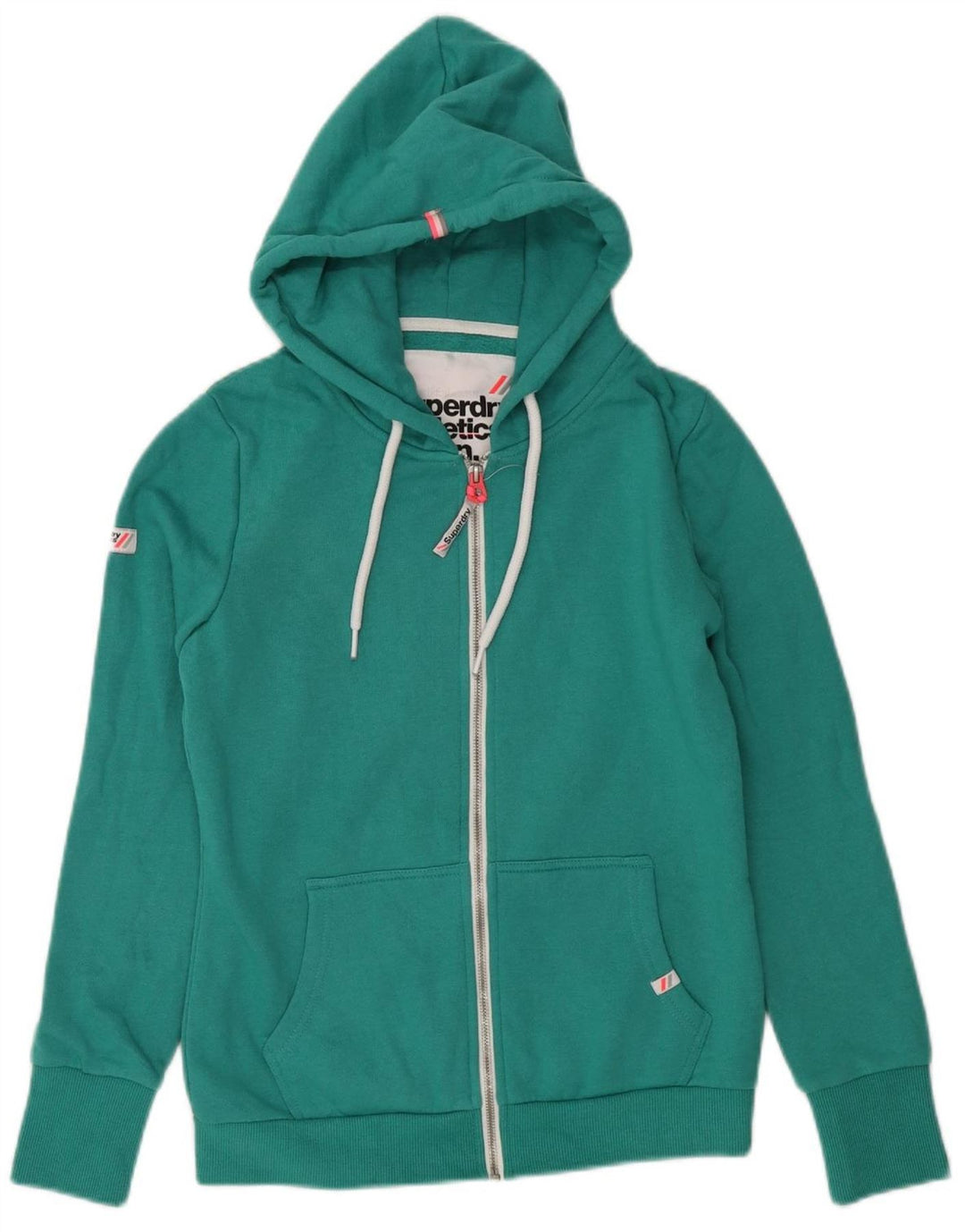 SUPERDRY Pulover cu capota cu fermoar pentru femei UK 12 Bumbac verde mediu