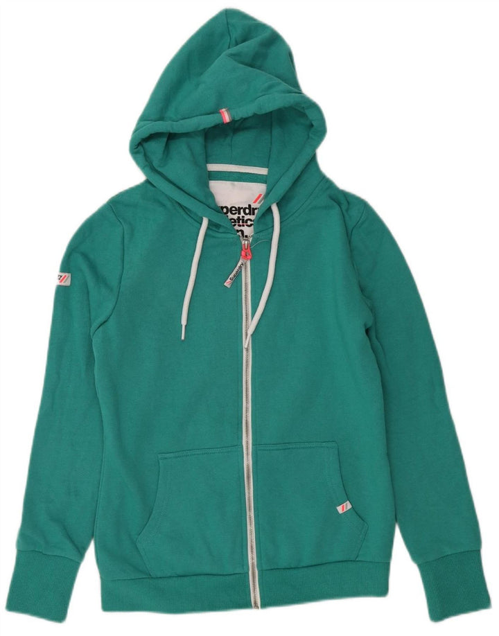 SUPERDRY Pulover cu capota cu fermoar pentru femei UK 12 Bumbac verde mediu