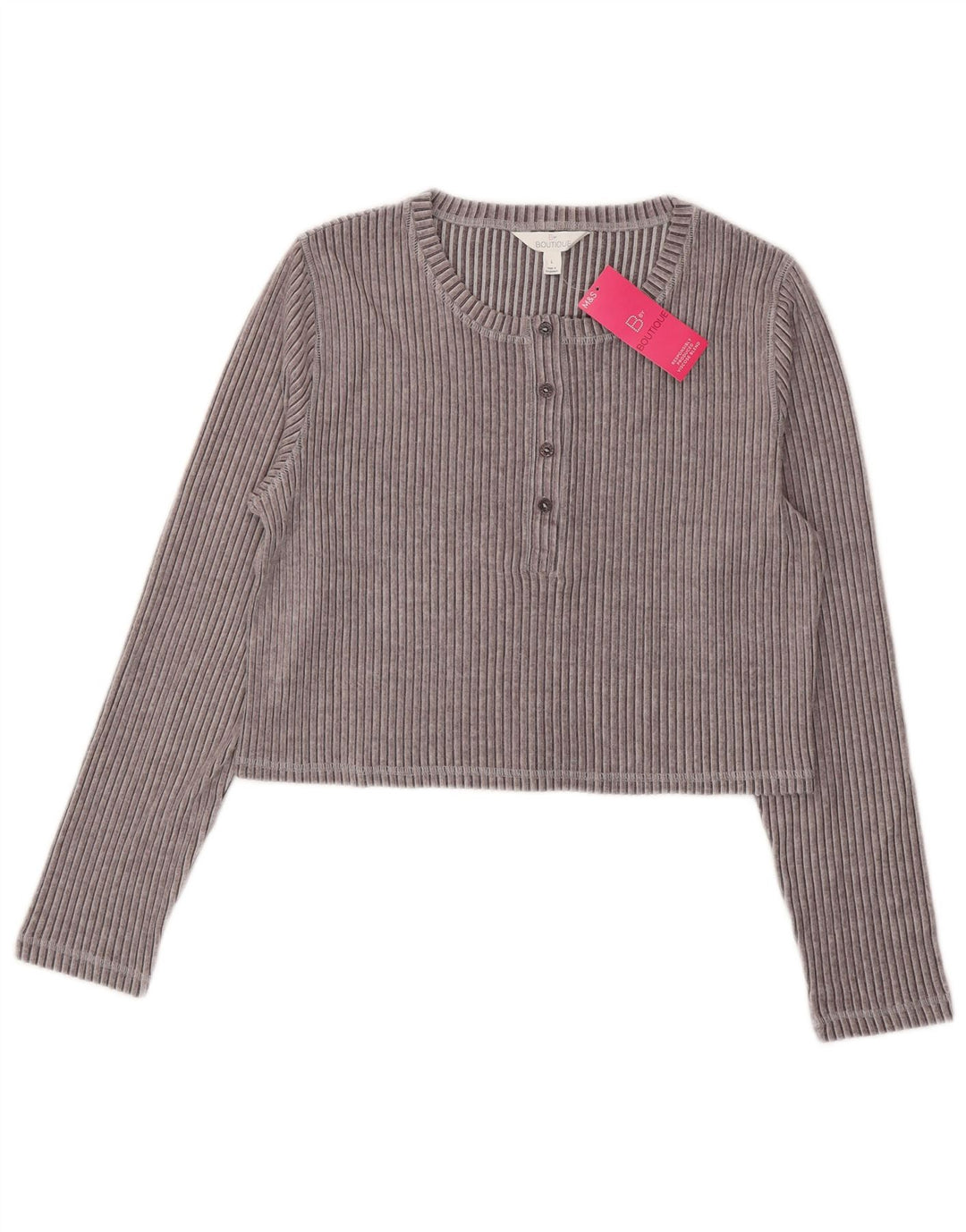Crop Top pentru femei Marks & Spencer cu mânecă lungă UK 16 mare, gri, viscoză