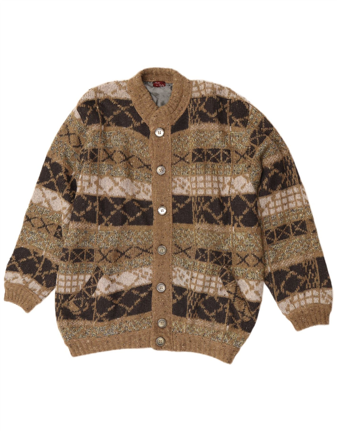 Jachetă Bomber Vintage pentru bărbați, tricot largi, IT 48 Medium Green Geometric