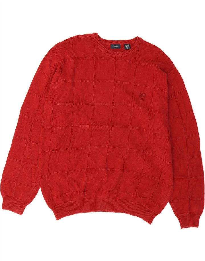 IZOD Mens Crew Neck Jumper Sweater Large Red Check Cotton Vintage Izod and Second-Hand Izod from Messina Hembry 