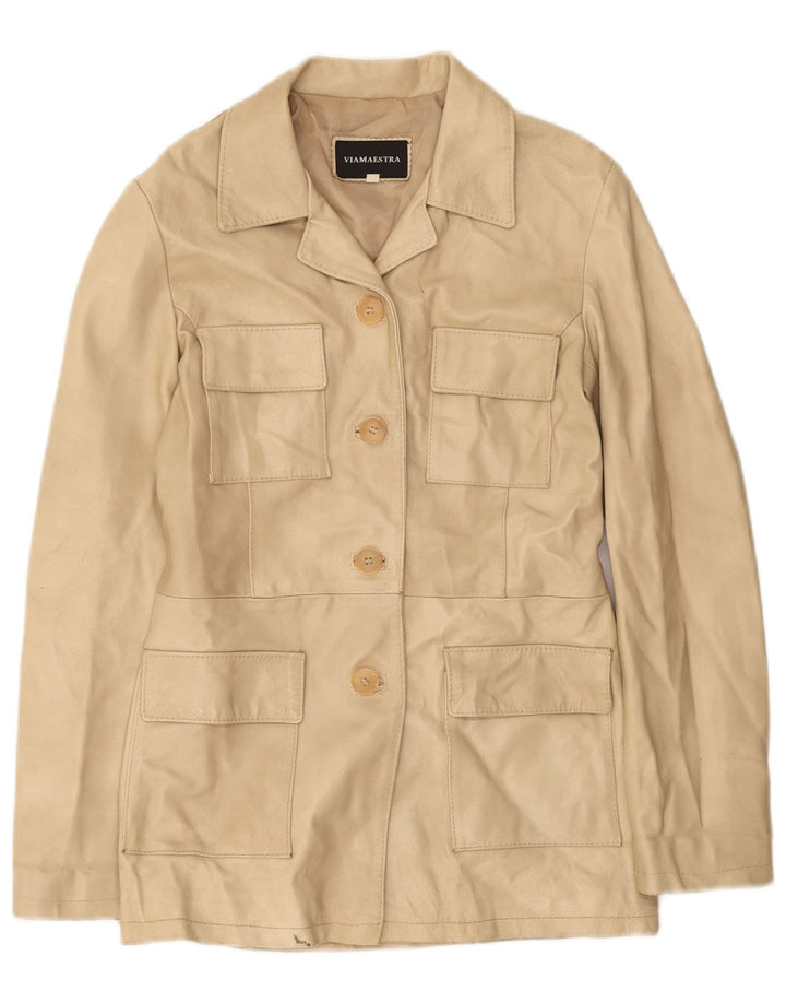 Jachetă de piele Viamaestra pentru femei UK 12 Medium Beige Piele