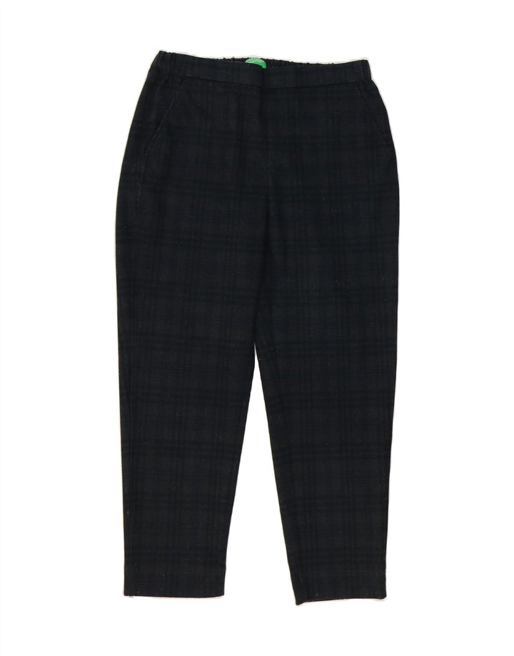 BENETTON Womens Straight Chino Trousers Medium W36 L26 Navy Blue Check Vintage Benetton and Second-Hand Benetton from Messina Hembry 