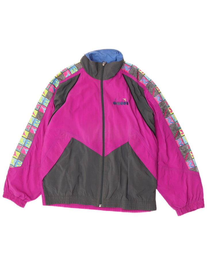 Jachetă de top pentru trening grafic Diadora pentru bărbați, nailon color block, roz mediu
