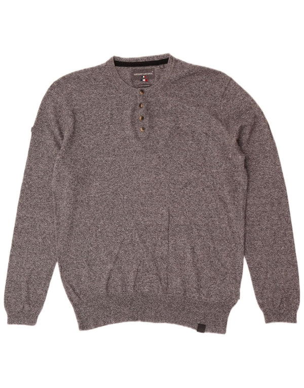 Pulover Superdry pentru bărbați, cu tăiere obișnuită, cu gât cu nasturi, XL, bumbac cu pete gri