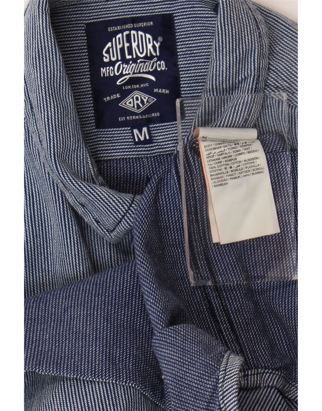 Cămașă Superdry pentru bărbați cu tăiere obișnuită, bumbac cu dungi, albastru bleumarin mediu