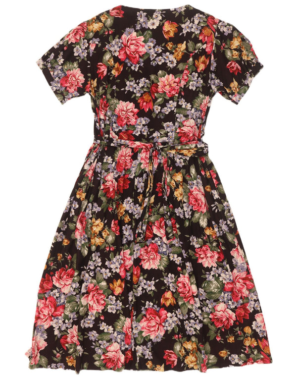 Rochie A-Line Vintage pentru femei UK 18 XL Negru Floral Viscoza