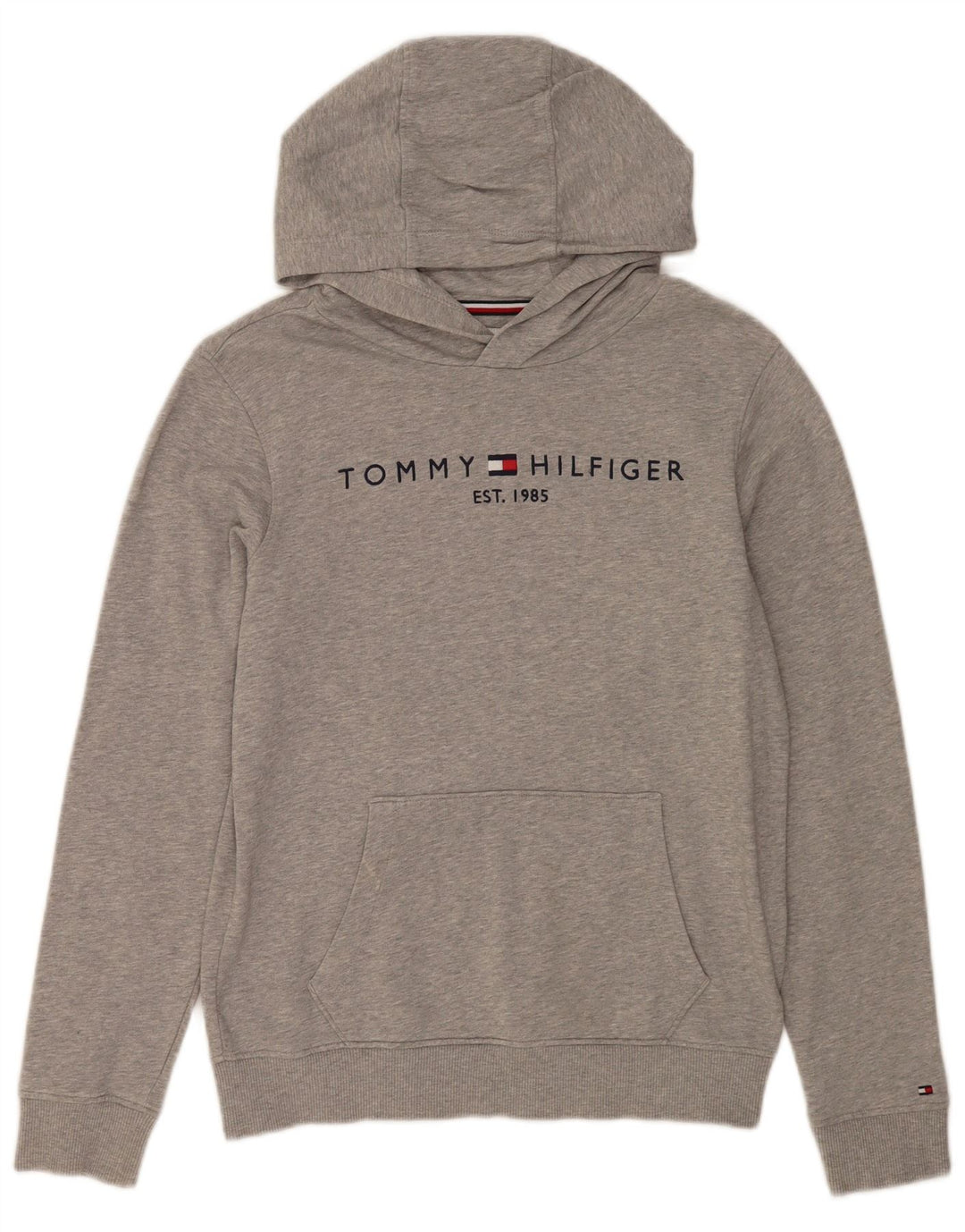 TOMMY HILFIGER Pulover cu glugă cu grafic pentru fete 13-14 ani, bumbac cu pete gri