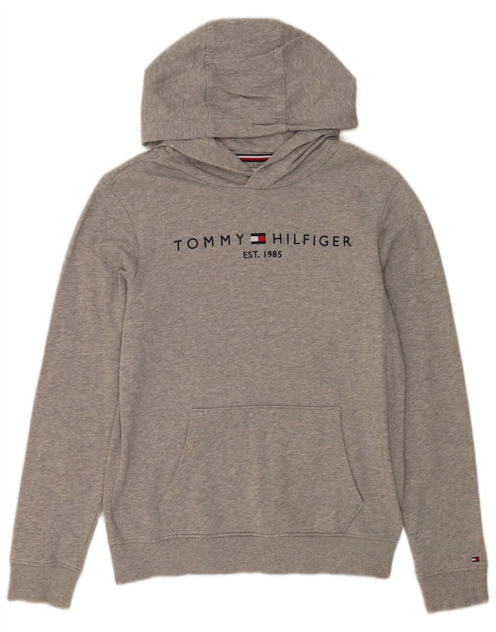 TOMMY HILFIGER Pulover cu glugă cu grafic pentru fete 13-14 ani, bumbac cu pete gri