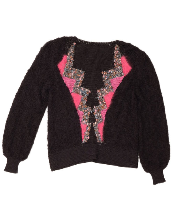 Pulover cardigan vintage pentru femei UK 14 Medium Black Colorblock