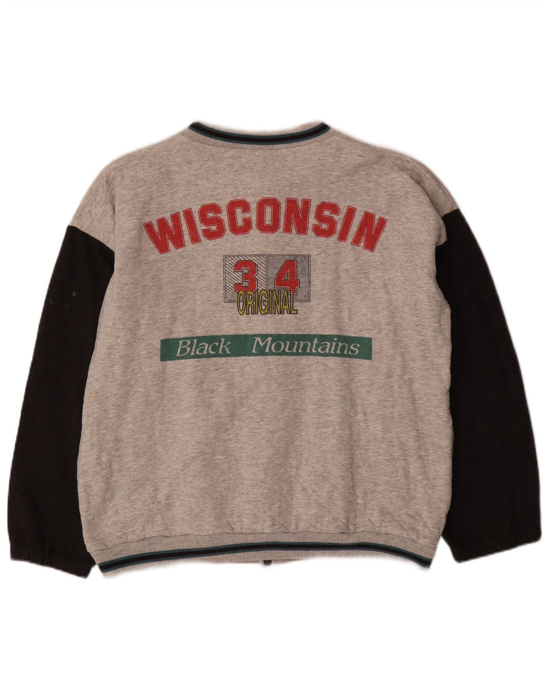 VINTAGE Jachetă Varsity pentru bărbați cu grafică UK 38 Medium Gri Colorblock