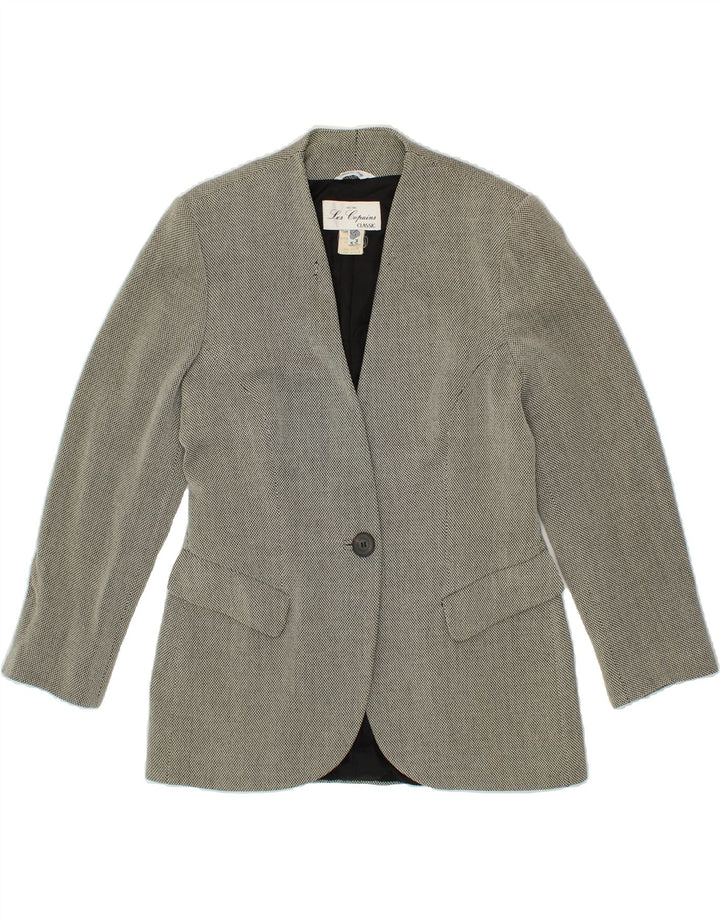 LES COPAINS Womens 1 Button Blazer Jacket UK 10 Small Grey Virgin Wool Vintage Les Copains and Second-Hand Les Copains from Messina Hembry 