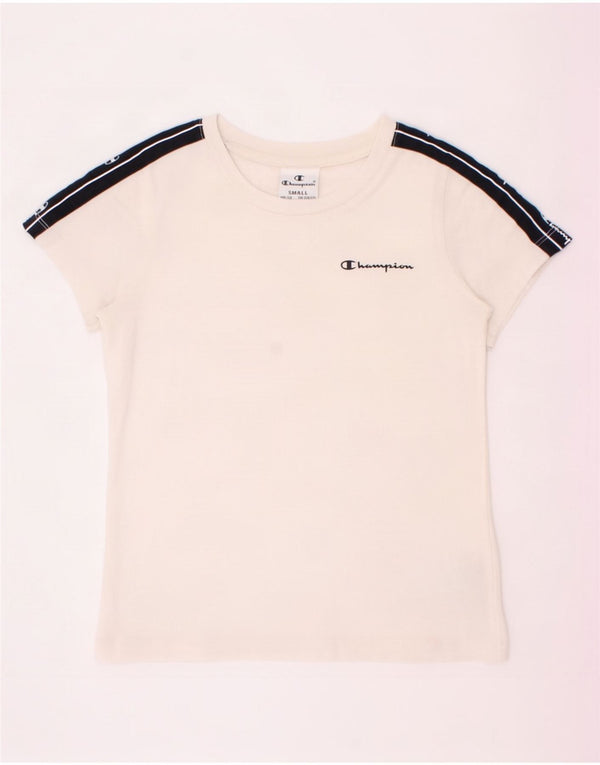 Tricou grafic Champion pentru băieți Top 7-8 ani, mic, alb, color block, bumbac