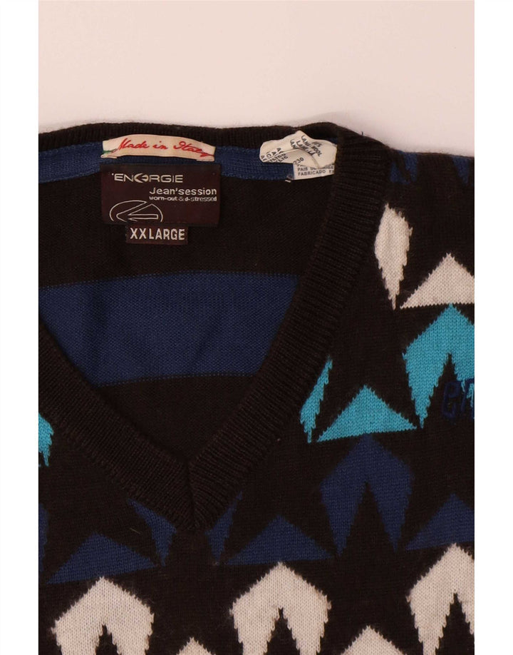 Pulover pentru bărbați Energie, cu model abstract, cu decolteu în V, 2XL, lână multicoloră